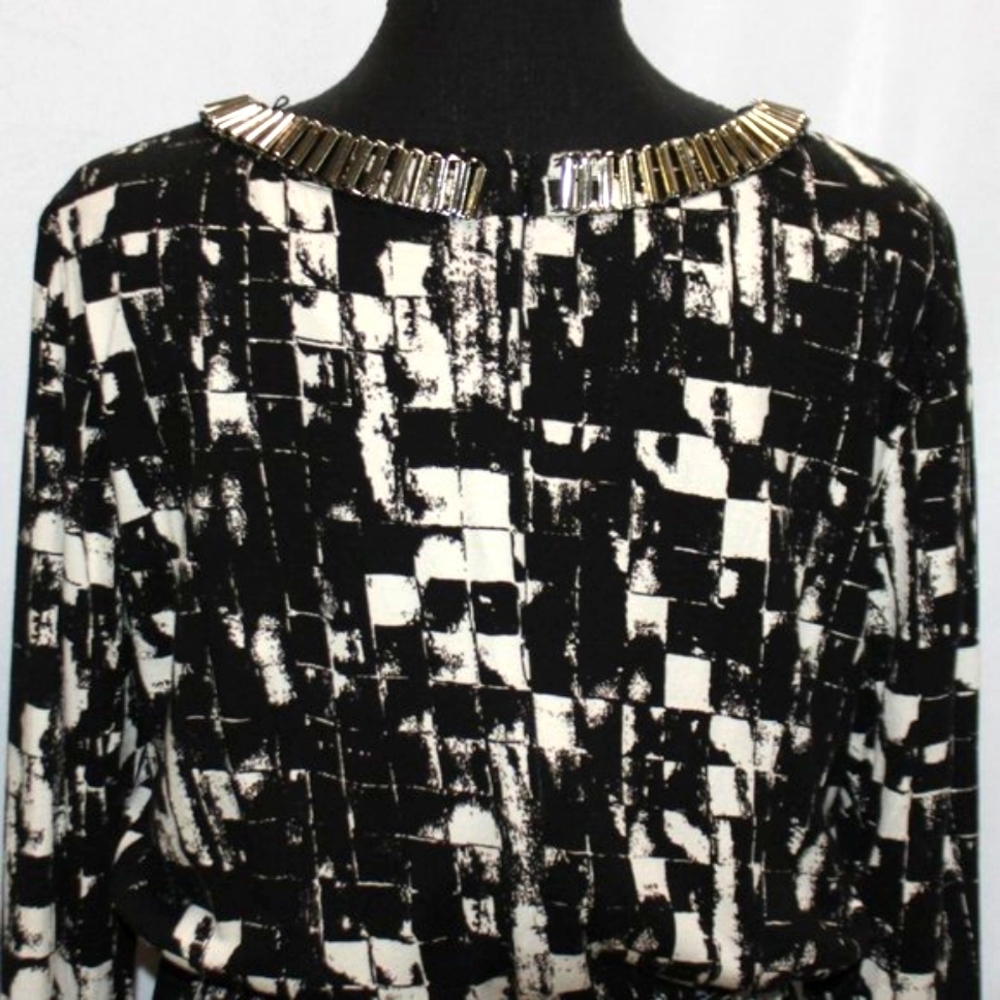 Adrianna Papell Black and white Dress with Silver Link Embellishment - Picture 6 of 13